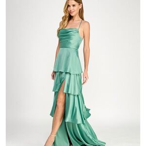 City Studio Teal Tiered High Low Dress